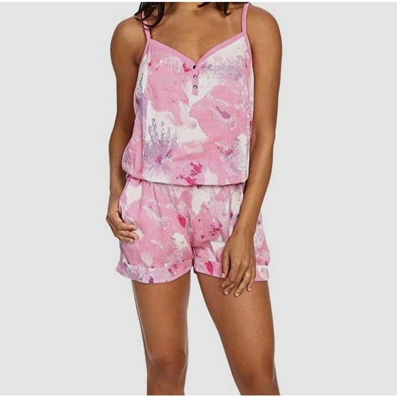 Women's Prana Romper Size S Pink Floral Print Sleeveless Casual - Picture 1 of 6